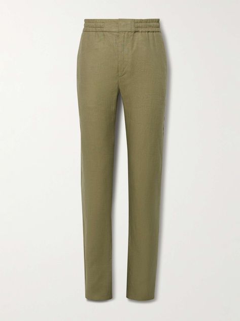 Shop LORO PIANA Gadd Straight-Leg Linen Trousers, Explore the latest in-season LORO PIANA collection today on MR PORTER Linen Trousers For Men, Formal Pants, Beat The Heat, Linen Trousers, Loro Piana, Mr Porter, Army Green, Fashion News, Casual Pants