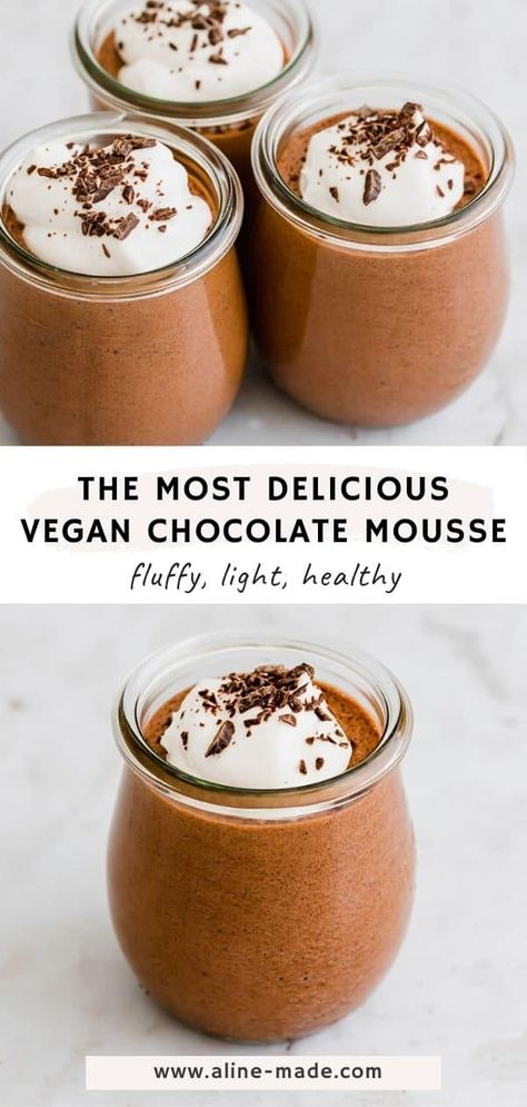 This vegan aquafaba chocolate mousse is the fluffiest, lightest, and most delicious vegan chocolate mousse you could ever dream of! #vegan #chocolate #mousse #aquafaba #recipe Aquafaba Chocolate Mousse, Aquafaba Recipes, Vegan Chocolate Mousse, Homemade Recipes Dessert, Chocolate Mousse Recipe, Dairy Free Chocolate, Vegan Treats, Vegan Sweets, Homemade Desserts