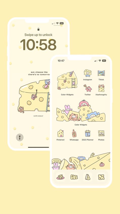 Yellow Phone Theme, Cute Apps, App Icons Cute, Cheese Day, Apps Icon, Themes App, Phone Theme, Phone Organization, Widget Icon