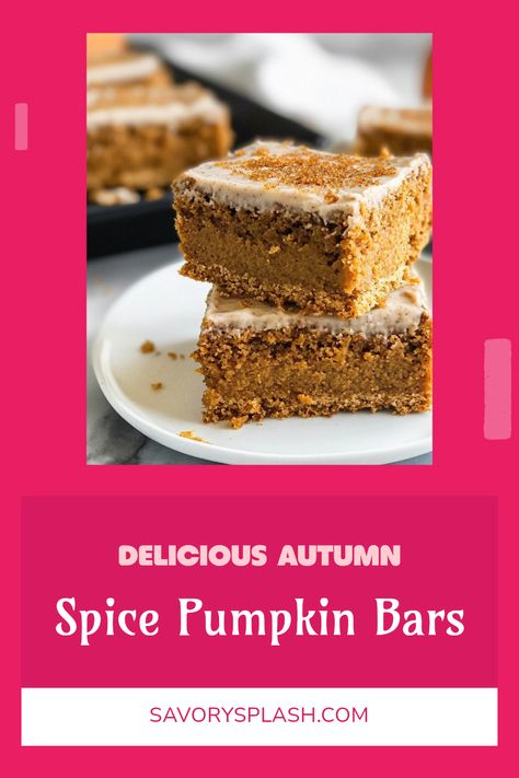 Get ready for fall flavors with these scrumptious Autumn Spice Pumpkin Bars! Fluffy, moist, and bursting with pumpkin goodness, they're perfect for cozy gatherings and chilly days. Featuring warm spices like cinnamon and nutmeg, these bars make the best seasonal treat for your family and friends. They're super easy to whip up and best enjoyed with a cup of your favorite fall latte or warm apple cider. Whether you want to impress at a potluck or enjoy a Sunday treat at home, these classic pumpkin bars are a must-bake recipe you can't miss! Walnut Bars, Blueberry Chocolate, Warm Apple Cider, Caramel Frosting, Pumpkin Bars, Get Ready For Fall, Warm Apple, Cherry Cheesecake, Warm Drinks