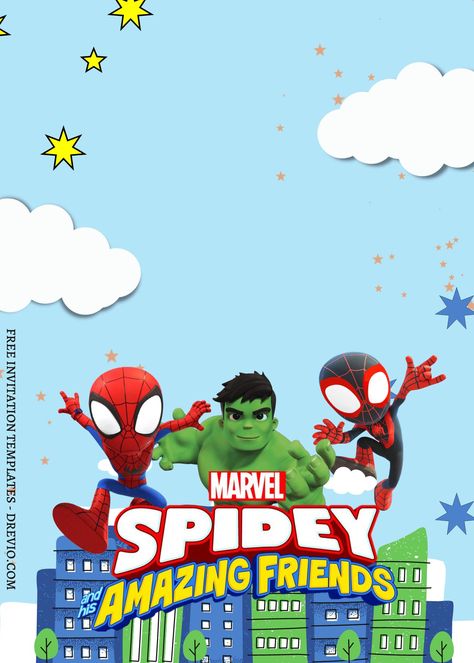 Spiderman Invitation, Spidey And His Amazing Friends, Spiderman Birthday Party, Toddler Birthday Party, Free Printable Birthday Invitations, Birthday Activities, Spiderman Party, Free Invitation Templates, Dino Birthday