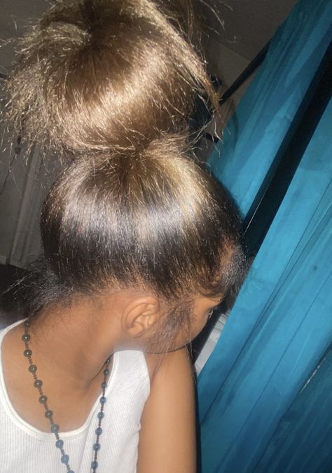 Hairstyle For Blow Dried Hair Black, Silk Press Styling Short, Blow Dried Ponytail Natural Hair, Hair Styles Natural, Two Low Buns, Hairstyles For Blow Dried Natural Hair, Blow Dry Hairstyles, Dry Natural Hair, Sleek Ponytail Hairstyles