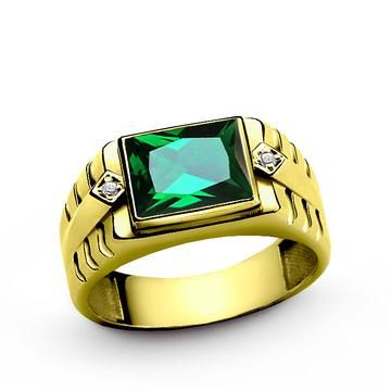 Gold Mens Ring, Mens Emerald Rings, Mens Diamond Jewelry, Yellow Gold Mens Rings, Green Emerald Ring, Emerald Ring Gold, Gold Topaz, Men Ring, 18k Gold Ring