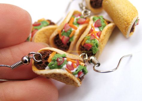 Taco Earrings, Food Menu Ideas, Hard Shell Tacos, Food Polymer Clay, Kids Food Crafts, Food Ideas For Kids, Earrings Kawaii, Polymer Clay Food, Miniature Food Jewelry