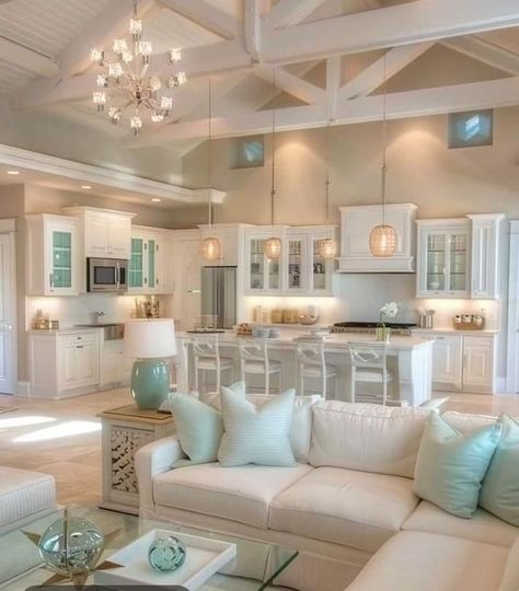 Coastal Kitchen Ideas, Coastal Kitchen Decor, Beach House Living Room, Beachy Room, Beach House Interior Design, Dream Life House, Dream Beach Houses, Kitchen Decor Ideas, Beach House Interior