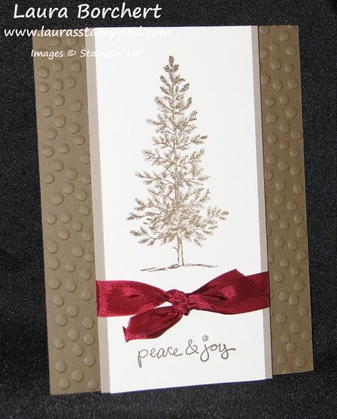 Lovely As A Tree!!! Lovely As A Tree Stampin Up Stamp Set, Decorative Dots Embossing Folder, Big Shot, Cherry Cobbler Seam Binding, Pearls, Good Greetings Stamp Set ww.LaurasStampPad.com Stampin Up Weihnachten, Christmas Humor Ecards, Lovely As A Tree, Christmas Ecards, Stamped Christmas Cards, Simple Christmas Cards, Tree Stamp, Homemade Christmas Cards, Stampin Up Christmas Cards