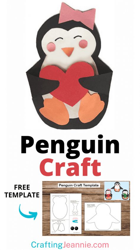 valentine penguin craft Penguin Valentine Craft, Penguin Valentines Day Boxes, Paper Penguin Craft, Valentine Penguin, Kindergarten Valentine Crafts, Penguin Template, Penguin Valentines, Penguin Crafts Preschool, Storybook Crafts