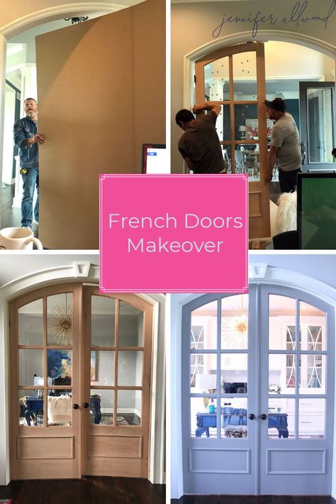 New French Doors for Home Office! From Dark and Dingy to a Bright and Feminine Home Office Makeover by Jennifer Allwood / Magic Brush Inc. #doors #frenchdoors #makeover #roommakeover #homedecor #decorating #decoratingideas #office #homeoffice #officedecor Doors For Home Office, Feminine Home Office, Doors For Home, Jennifer Allwood, Feminine Home, Office Doors, Home Office Makeover, Feminine Home Offices, Small House Decorating