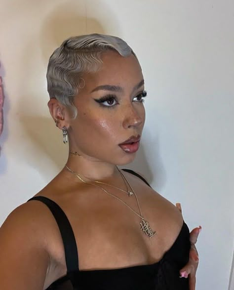 Grey. #waves #fingerwaves #makeup #hair #hairstyle #greyhair Finger Wave Short Hair, Wave Short Hair, Short Slicked Back Hair, White Pixie Cut, Natural Hairstyles Braids, Hair Styles For Wedding, Short Bleached Hair, Pixie Short Hair, Braids And Curls