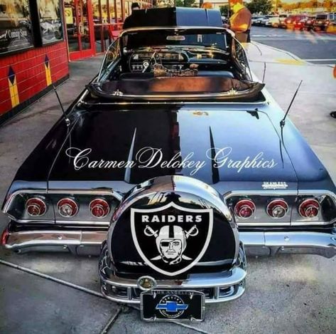 Car Lowrider, Raiders Car, 63 Chevy Impala, 63 Impala, Oakland Raiders Wallpapers, Oakland Raiders Images, Oakland Raiders Fans, Raiders Stuff, Oakland Raiders Logo