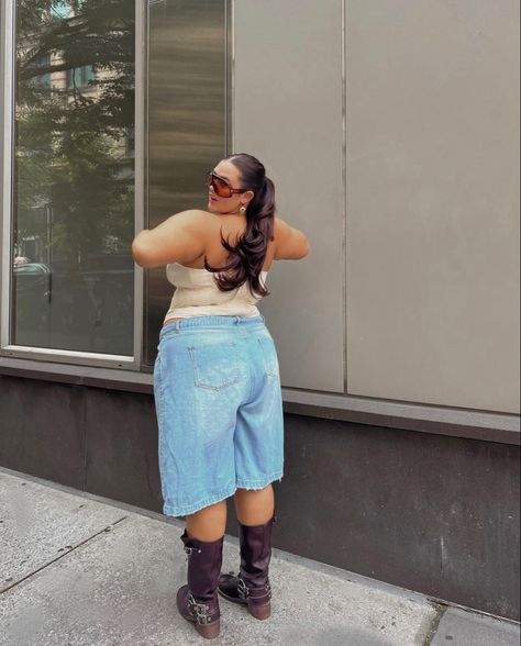 as big girls we know it can be hard finding all the “baggy” trends, but I’m loving these target denim shorts !! Paired them with this super flattering miaou corset and some fun amazon earrings/boots. baggy shorts, corset, summer outfit, trendy outfit, streetwear, street style, nyc, plus size, plus size fashion Follow my shop @emma.arletta on the @shop.LTK app to shop this post and get my exclusive app-only content! #liketkit #LTKcurves #LTKstyletip #LTKshoecrush @shop.ltk https://liketk.it/ Emma Arletta Outfits, Jorts Outfit Plus Size, Baggy Denim Shorts Outfit, Corset Summer Outfit, Plus Size Jorts, Trendy Plus Size Outfits Summer, Big Shorts Outfit, Baggy Jeans Plus Size, Plus Size Baggy Jeans