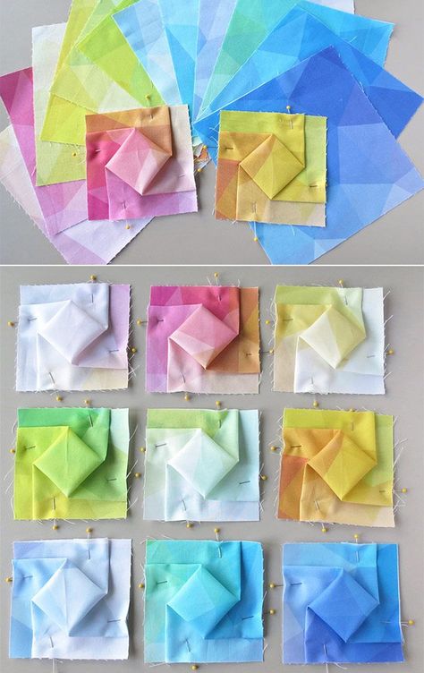 Looking for a pattern that will make your fabric stand out from the rest? These new patterns will help you transform your fabric into unique projects! Clever folding and stitching will create a wonderful texture. Click for more details. Origami Quilt Patterns, Heart Baby Quilt, Origami Quilt Blocks, New Quilt Patterns, Origami Quilt, Unique Sewing Projects, Free Quilt Tutorials, Fabric Folding, Textured Quilt