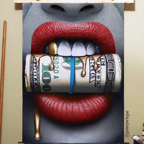 Peter Perlegas Art (@peterperlegas) on Instagram: “New #oilpainting “Put your money where your mouth is GOLD EDITION” This one of a kind original oil…” Women Lips, Picture Room Decor, Room Decor Art, Black And White Vintage, Art Black And White, Art Black, Decor Art, Vintage Posters, White Vintage