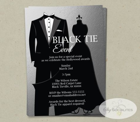 Silver Black Tie Invitation INSTANT DOWNLOAD Faux Foil Black Tie Invitation, Dance Party Invitations, Church Anniversary, Red Carpet Party, Award Ceremony, Hollywood Party, Printable Banner, Invitation Wording, Party Kit