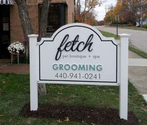 Fetch post + panel outdoor sign Business Signs Ideas, Spa Signage, Outdoor Business Signs, Office Cottage, Library Renovation, Address Signs For Yard, Business Signs Outdoor, Massage Place, Cottage Plans