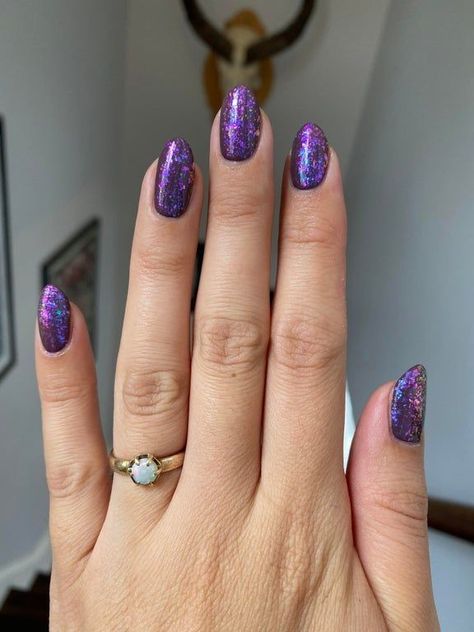 Taco Nails, Purple Sparkly Nails, Sparkly Nail Polish, Purple Glitter Nails, Holo Taco, Nails Trend, Cow Nails, Holographic Nail Polish, Strong Nails