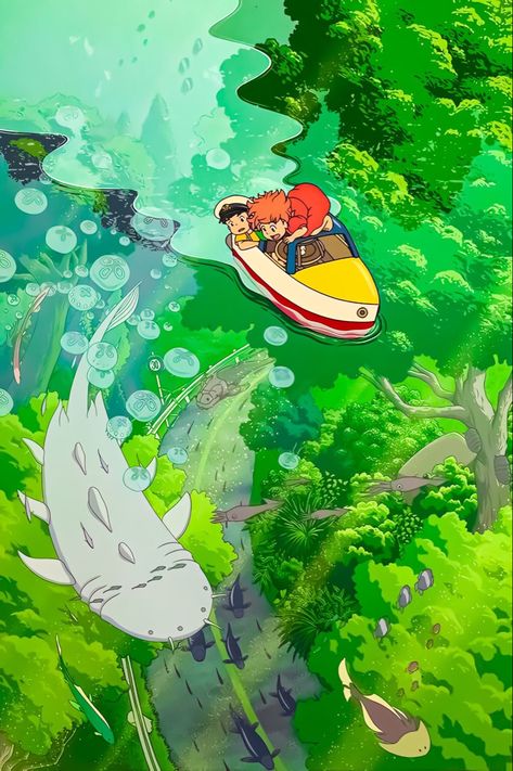 Artiste : Miyazaki Date : 2008 Ponyo Movie Scene, Studio Ghibli Pictures, Ghibli Pictures, Peaceful Wallpapers, Hayo Miyazaki, Ghibli Illustration, Studio Ghibli Fanart, Studio Ghibli Background, Ghibli Artwork