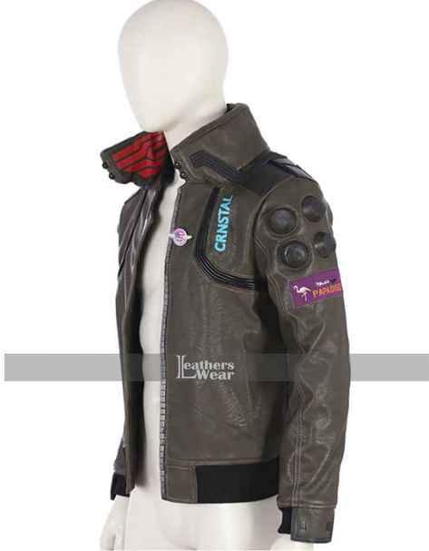 Cyberpunk 2077 Samurai Gaming Brown Leather Bomber Jacket Jacket Cyberpunk, Cop Outfit, Captain America Jacket, Man Cafe, Shearling Jacket Women, Custom Leather Jackets, Game Cosplay, Cafe Racer Jacket, Slim Fit Jackets