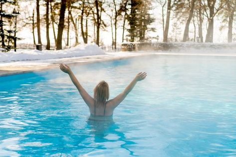 Bring the Heat: How To Keep Your Pool Heated This Winter! Small Heated Pool, Winter Swimming Pool, Opening Above Ground Pool After Winter, Heated Outdoor Pool Winter, Iceland Thermal Pools, Pool Warmer, Pool Heat Pump, Small Spa, Endless Pool