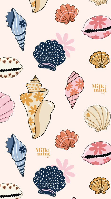 Summer Illustration Art Drawings, Summer Seamless Pattern, Beach Aesthetic Drawing, Beach Pattern Wallpaper, Shell Illustration, Beach Pattern, Summer Wallpapers, Cute Summer Wallpapers, Wallpaper Iphone Summer