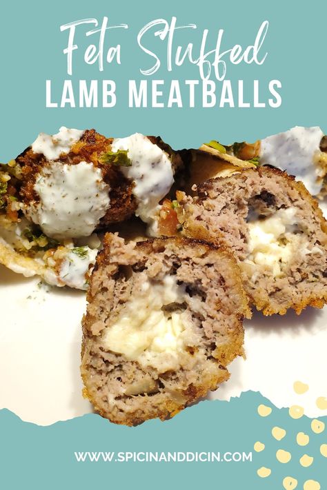 Euro Gonna Split - Feta Stuffed Lamb Meatballs | Spicin' and Dicin' - Fresh Ground Spice Blends Stuffed Lamb, Stuffed Meatballs, Pita Pockets, Lamb Meatballs, Spice Blends, Pita, Meatballs, Feta, Spaghetti