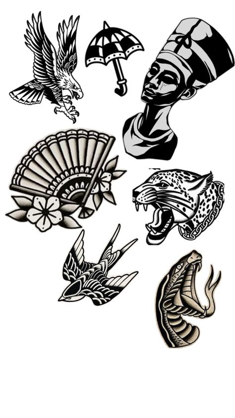 Traditional Tattoo Gap Fillers, Small Dope Tattoos, Traditional Tattoo Stencils, Traditional Tattoo Drawings, Traditional Black Tattoo, Traditional Style Tattoo, Stamp Carving, Dope Tattoos, Old School Tattoo