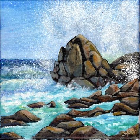 Waves Crashing On Rocks, Painting For Beginners Videos, Ocean Drawing, Canvas Painting For Beginners, Art Sherpa, The Art Sherpa, Acrylic Tutorials, Colorful Paintings Acrylic, Painting Courses