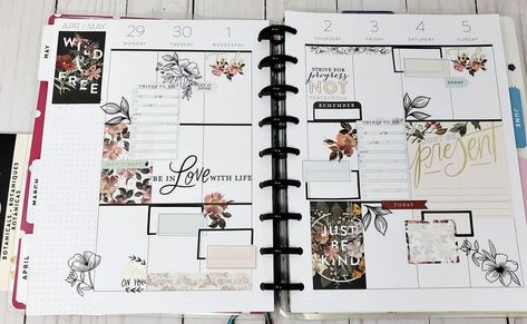 Happy Planner Classic Layout, Happy Planner Weekly Layout, Big Happy Planner Vertical Layouts, Happy Planner Vertical Layout Ideas Functional, April Planner, Planner Weekly Layout, Happy Planner Deep Botanicals, Vertical Happy Planner, Office Notes