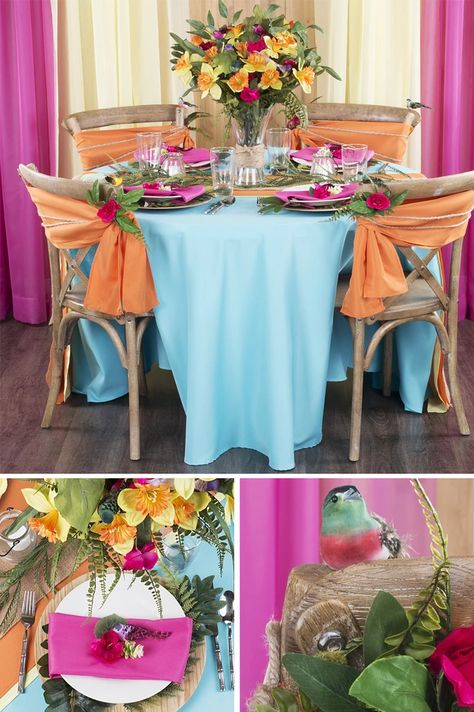 Tropical Wedding Colors, Lua Party, Vibrant Tropical Wedding, Beachy Centerpieces, Tropical Sweet 16, Tropical Wedding Reception, Tropical Weddings, Tropical Wedding Theme, Hawaii Theme