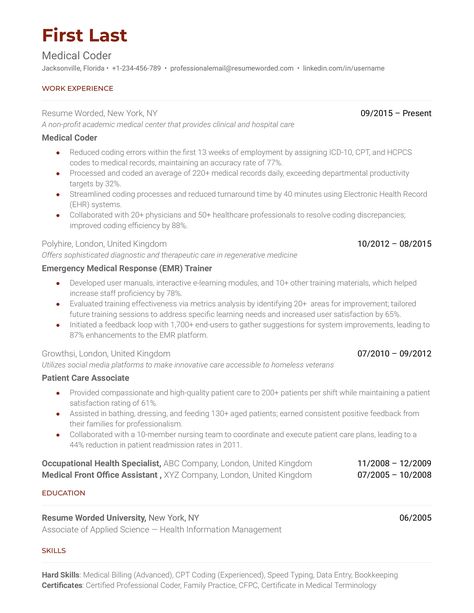 Medical Coder Resume Examples for 2024 | Resume Worded Medical Coder Resume, Certified Professional Coder, Professional Development Activities, Health Information Management, Coding Jobs, Education Resume, Medical Coder, Resume Summary, Medical Specialties