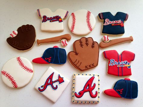 Atlanta Braves Cookies Decorated, Braves Themed Party, Atlanta Braves Birthday Party, Braves Birthday Party, Atlanta Braves Nails, Brave Cookies, Atlanta Braves Party, Braves Tattoo, Atlanta Braves Cake