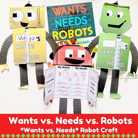 Wants Vs Needs Activities, Wants Vs Needs, Needs Vs Wants Activity, The Wild Robot Art Project, Wild Robot Activities, Robot Books For Preschool, I Am Not A Robot Poster, The Wild Robot Novel Study, Needs Vs Wants