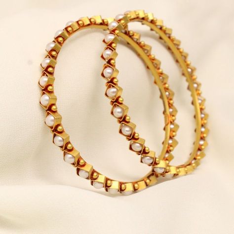 Gold Pearl Bangles, Pearl Bangles, Pearl Bangle, Bangles Indian, Online Shopping India, Jewelry Online Shopping, Gold Jewelry Fashion, Indian Design, Gold Pearl