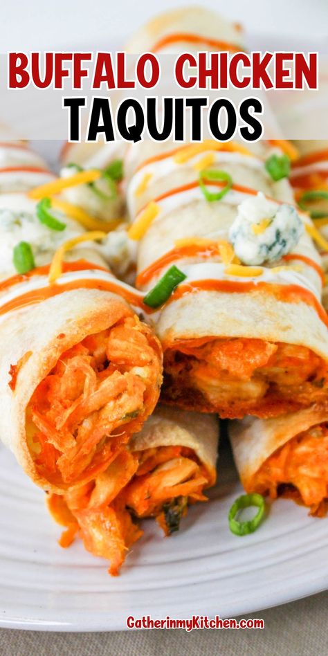 This recipe for Buffalo chicken taquitos is an amazing mix of shredded chicken, Buffalo sauce, cheeses, and green onions rolled up in flour tortillas. They make a great dinner idea, lunch, or every after school snack. Buffalo Chicken Taquitos, Homemade Taquitos, Mexican Meatloaf, Chicken Buffalo, Taquitos Beef, Bean Chips, Onion Rolls, Taquitos Recipe, Mexican Street Corn Salad