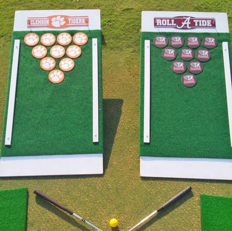 Beer Pong Golf - Chip Golf Balls Onto Cornhole Board Golf Pong Boards Diy, Golf Beer Pong, Golf Pong, Beer Mac And Cheese, Goofy Golf, Beer Games, Golf Birthday Gifts, Golf Chipping Tips, Golf Ball Gift