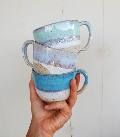 Wave Mug Pottery, Ocean Inspired Ceramics, Ocean Pottery, Studio House, Pottery Inspo, Art Painting Tools, Hand Painted Mugs, Pottery Inspiration, Waves Crashing