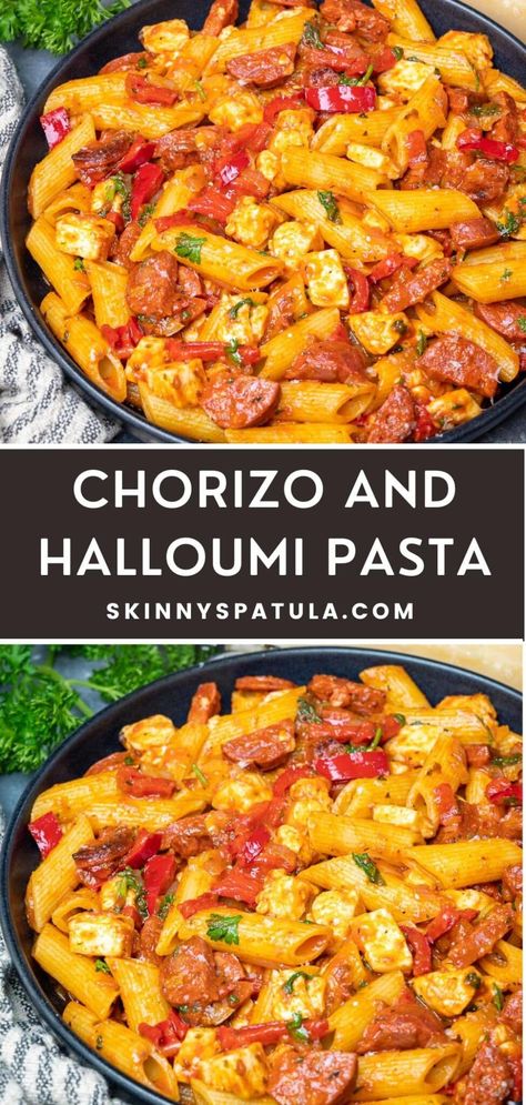 Halloumi Pasta, Simple Family Meals, Chorizo Recipes, Pasta Dinner Recipes, Health Dinner Recipes, Beautiful Weather, Easy Pasta, Chorizo, Meal Ideas