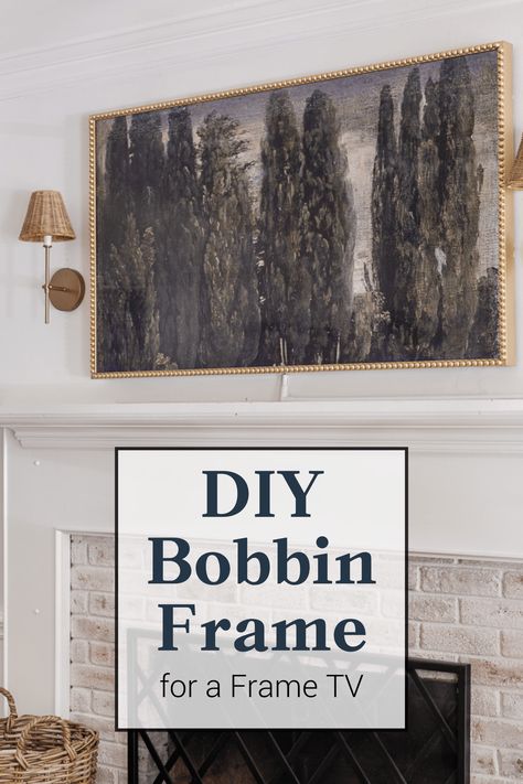 DIY Bobbin Frame For a Samsung Frame TV Bezel Diy Frame Tv Frames, Diy Frame Tv Bezel, Frame Tv Bezel, Diy Tv Frame, Bobbin Frame, Retro Cabin, Gold Spray Paint, Gold Spray, Diy Tv