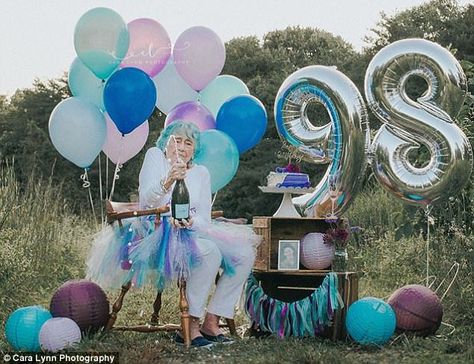 Grandma has amazing 98th birthday photoshoot Photoshoot Ideas In Nature, 20th Birthday Photoshoot Ideas, 20th Birthday Photoshoot, Birthday Picture Ideas, Colorful Photoshoot, 98th Birthday, Birthday Photoshoot Ideas, Grandma Photos, 95 Birthday