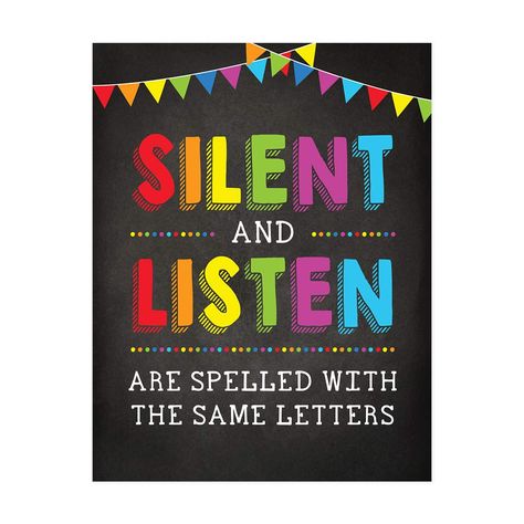 PRICES MAY VARY. INCLUDES: 1 printed cardstock wall art posters. DOES NOT INCLUDE FRAME. INSPIRATIONAL MESSAGE: The listen and silent are spelled with the same letters poster features a thought-provoking quote that encourages students to value the importance of listening. This listen sign serves as a daily reminder to be attentive and mindful, making it an essential piece of classroom poster listen and silent letters are the same decor. HIGH-QUALITY DESIGN: Printed on durable, high-quality paper Kids Motivational Quotes, Teacher Wall Art, Inspirational Classroom Posters, Silent Letters, Teacher Wall, Motivational Quotes For Kids, Room Crafts, Daycare Decor, Infant Room