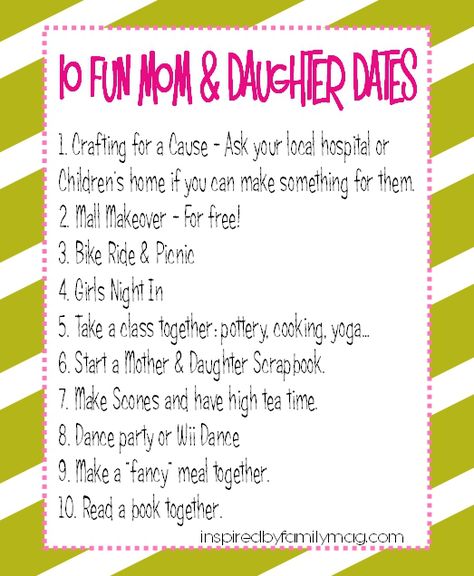 mom and daughter dates...been thinking we need to be closer lately, these ideas are great! Can't wait to do them! Mom And Daughter Dates, Mom Daughter Dates, Mommy Daughter Dates, Mother Daughter Dates, Kid Dates, Daughter Activities, Fun Mom, Raising Girls, Daughters Day