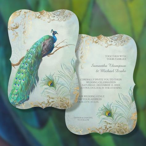 $2.29 | Peacock Feathers Elegant Aqua Blue Gold Wedding #elegant peacock feathers wedding, botanical birds peacock, vintage scroll swirl elegance, black tie event, classic formal hollywood regency, peacock on tree branch, golden luxe spring summer event, romantic fall winter reception, modern chic ethnic india indian, audreyjeanne audrey jeanne roberts Peacock On Tree, Blue Gold Wedding Invitation, Winter Reception, Gold Wedding Invitations Elegant, Peacock Wedding Invitations, Blue Gold Wedding, Gold Wedding Invitation, Colorful Rangoli, Formal Wedding Invitations