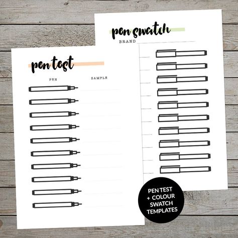 Pen Test Page, Swatch Template, Printable Bullet Journal, Pen Test, Journaling Printables, A6 Planner, Bullet Journal Stencils, Palette Challenge, Pen Brands