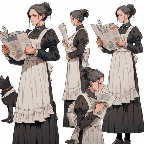 Old Maid Outfit, Victorian Maid Character Design, Servant Outfit, Regency Era Character Design, 19th Century Character Design, Old Maid, 1800 Character Design, Maid Character Design, Servant Clothes