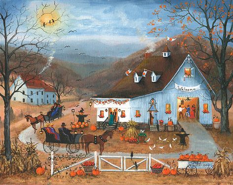 Christmas and Halloween Folk Art Paintings | Mary Ann Vessey Folk Art Paintings, Halloween Folk Art, Halloween Artwork, Halloween Painting, Mary Ann, American Folk Art, Folk Art Painting, Holiday Art, Autumn Art