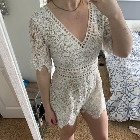 Perfect White Lace Romper That I Bought For An Event But Never Ended Up Wearing. It Still Has The Tag. Socialite Dress, White Lace Romper, Lace Romper, White Lace, White Dress, Color White, Rompers, Womens Dresses, Lace