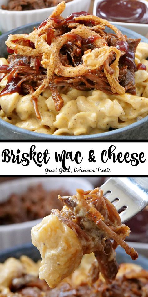 Beef With Mac And Cheese, Bbq And Mac And Cheese, Bbq Sauce Ideas Dinners, Brisket And Mac And Cheese, Meals To Make With Brisket, Things To Make With Bbq Sauce, Brisket Macaroni And Cheese, Mac And Cheese Recipe Loaded, Bbq Macaroni And Cheese