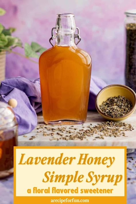 This Lavender Honey Simple Syrup recipe combines the delicate and perfumed profile of lavender with the sweet taste of honey. It's the perfect way to infuse a bit of floral flavor into any of your beverages, from cocktails to coffee! Honey Simple Syrup Recipe, Herb Infused Honey, Simple Syrup Recipe, Simple Syrups, Honey Simple Syrup, Syrup Recipes, Infused Honey, Rosemary Simple Syrup, Pastry School