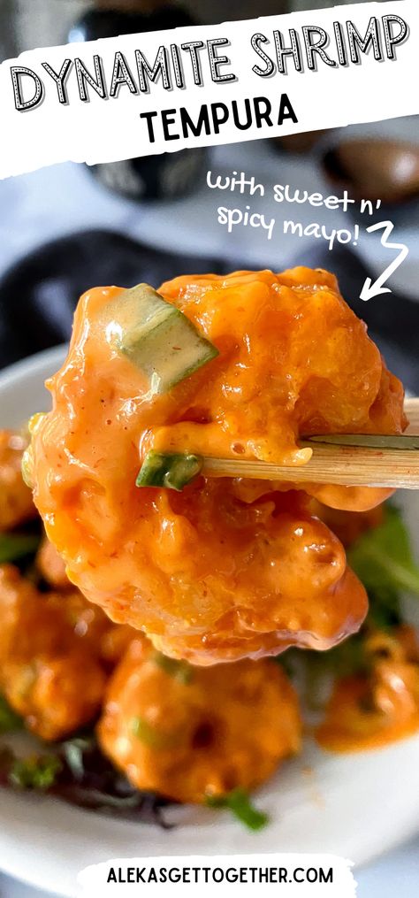 Close up of dynamite shrimp using chopsticks. Mayo Shrimp Chinese, Popcorn Shrimp Meal Ideas, Tempura Shrimp Meals, Tempura Shrimp Dipping Sauce, Shrimp Mayo Recipes, Pf Chang Shrimp Dynamite Recipe, Dynamite Shrimp Sauce, Dynamite Shrimp Bowl, Sauce For Tempura Shrimp