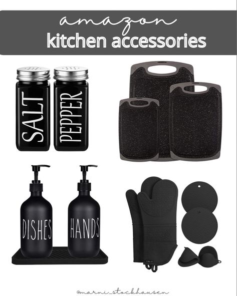 Kitchen finds from amazon Black And Grey Kitchen Accessories, Black And Silver Kitchen Decor, Black Kitchen Utensils, Matte Black Kitchen Accessories, Grey Kitchen Accessories, Black House Decor, Black Kitchen Accessories, Black And Grey Kitchen, Amazon Kitchen Decor